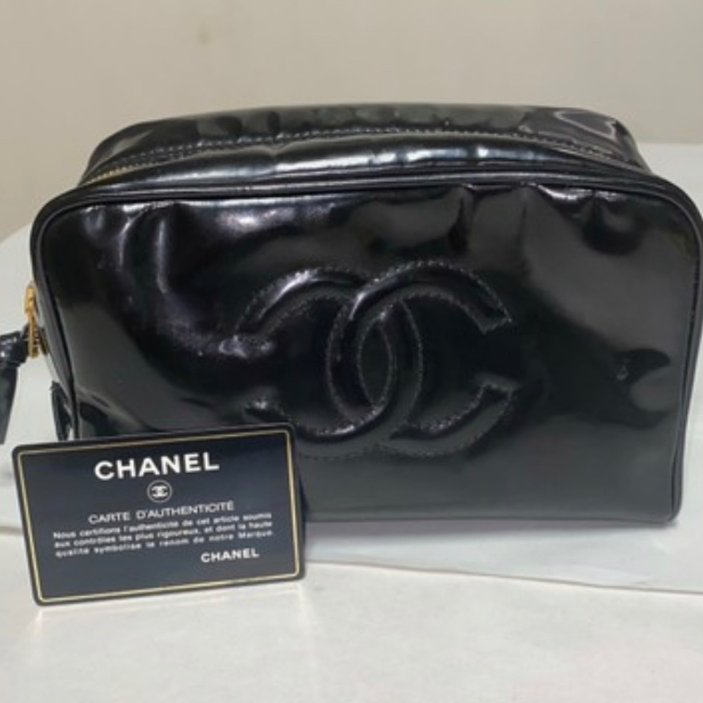 Chanel Black Cosmetic Pouch Patent Leather